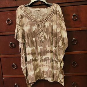 CHICO'S TAUPE & CREAM LIGHTWEIGHT KIMONO